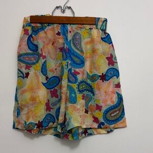 Oscar de la Renta Vintage 1980 Colorful 100% Silk Paisley High Waist Shorts